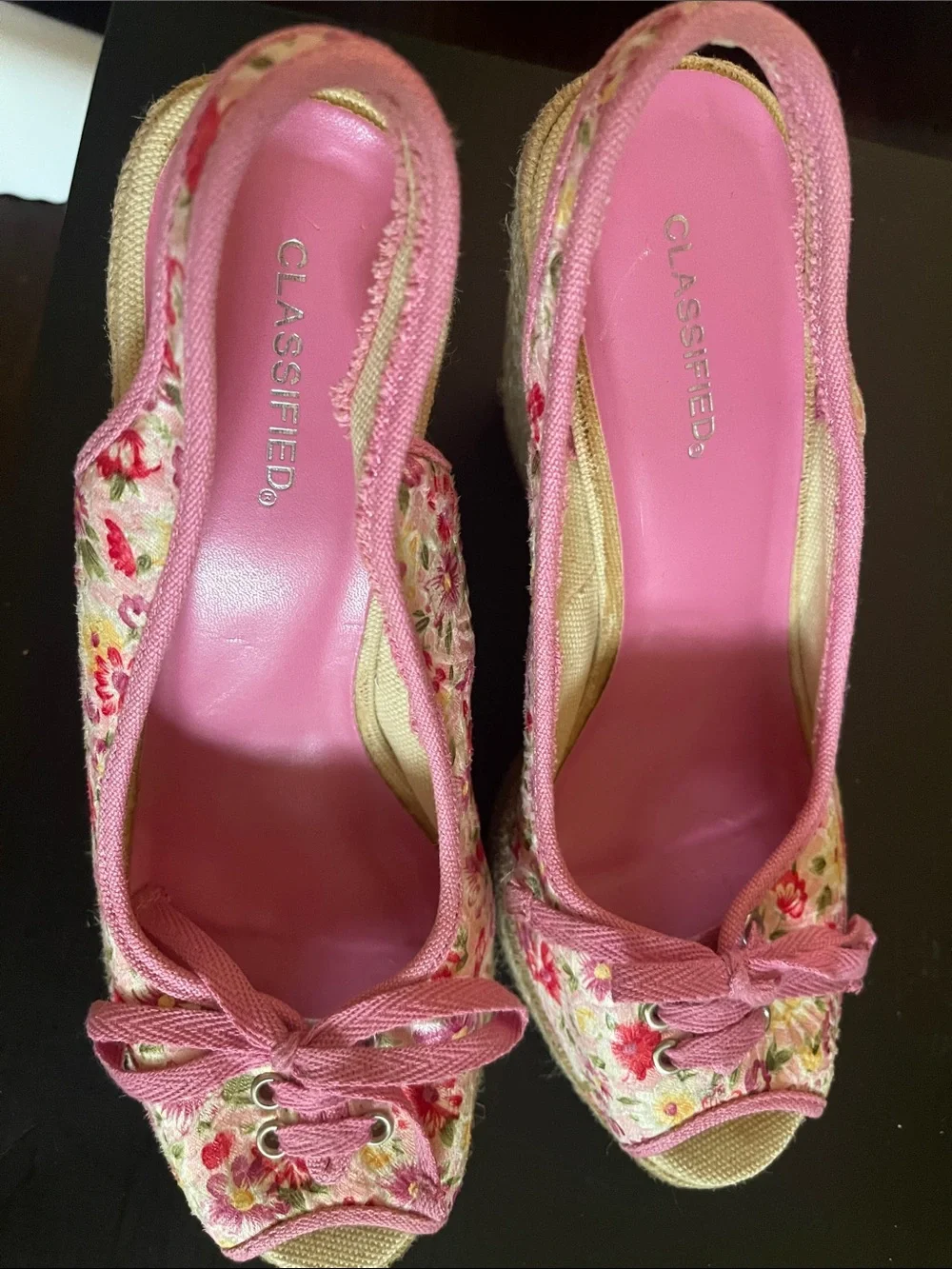 CLASSIFIED Pink Floral Lace-Up Espadrille Wedges